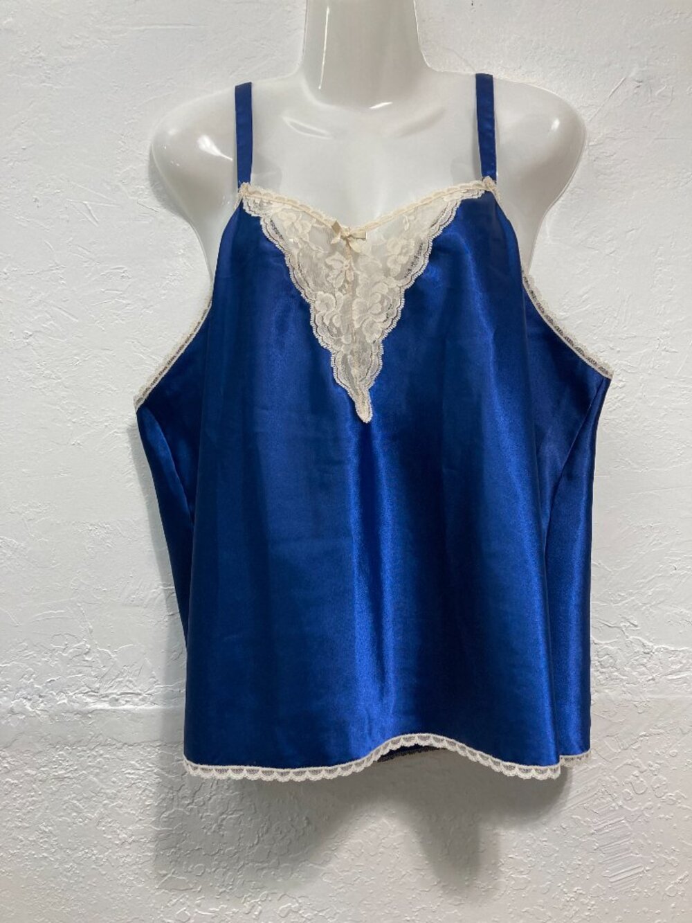 Y2K Lady Manhattan Lace Trimmed Camisole Slip Top Royal Blue Satin Balletcore 3X